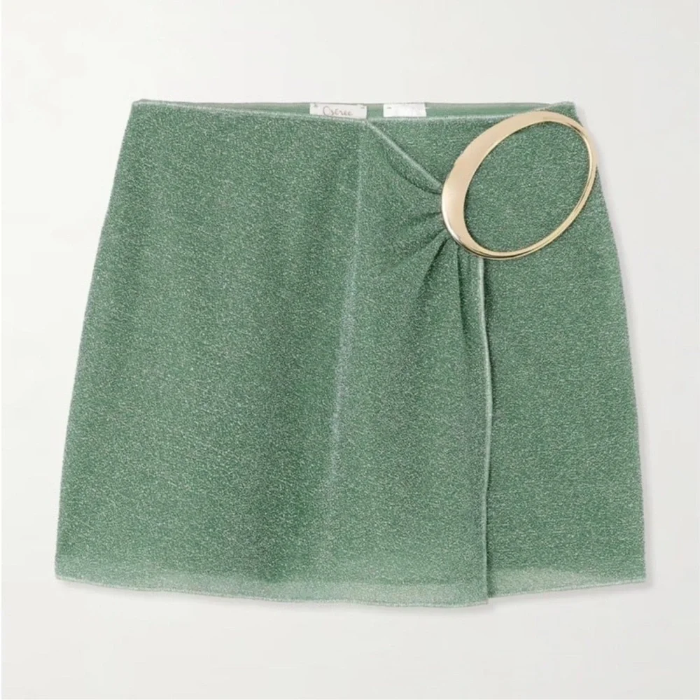 ❌SOLD❌ OSEREE LUMIERE WRAP EFFECT EMBELLISHED METALLIC STRETCH KNIT MINI SKIRT - Picture 5 of 13
